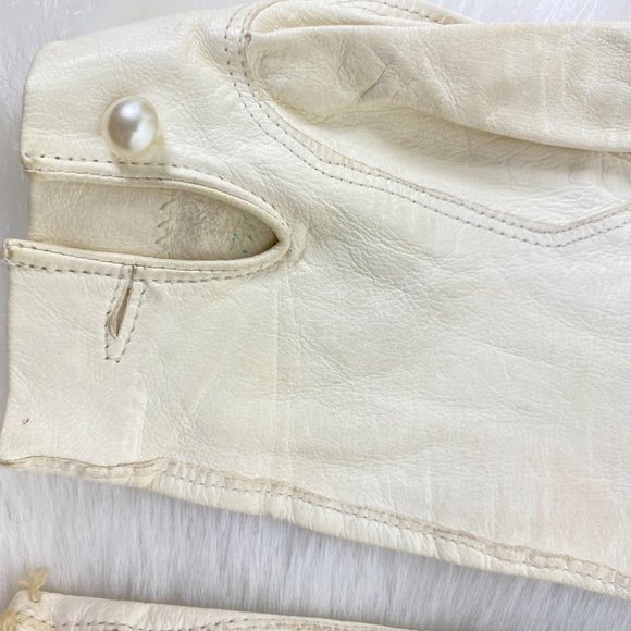 Vintage White Leather Wrist Length Gloves Size 6.5 - Picture 9 of 10